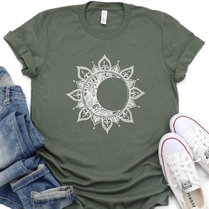 Mandala Shirt, Moon T-Shirt, Sun And Moon Shirt, Spiritual Shirt, Boho Moon Shirt, Meditation Shirt, Spring Shirt, Yoga Shirt
