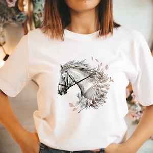 Horse Shirt, Horse Portrait T-Shirt, Floral Horse Shirt, Animal T-Shirt, Horse Gift, Horse Lover Shirt, Horse Lover Gift, Horse Tee