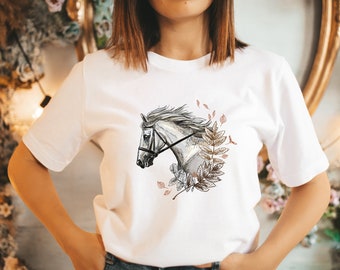 Horse Shirt, Horse Portrait T-Shirt, Floral Horse Shirt, Animal T-Shirt, Horse Gift, Horse Lover Shirt, Horse Lover Gift, Horse Tee