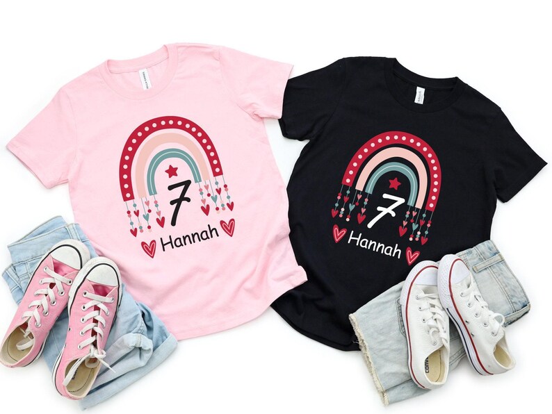Custom Birthday Girl Shirt, 7th Birthday Shirt, Personalized Rainbow Birthday Shirt, Seven Birthday Gift, Seventh Birthday Tee image 4