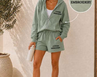 Ensemble lounge nuptiale : sweat à capuche et short brodés