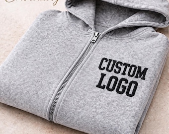 Embroidered Full Zip Hoodie - Custom Logo for Teams or Workwear