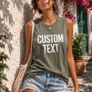 Personalized Women's Muscle Tank: Custom Logo or Text Design