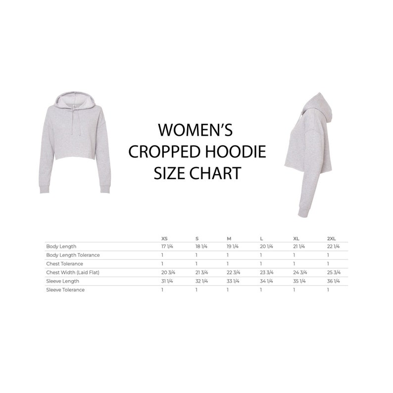 a women's cropped hoodie size chart