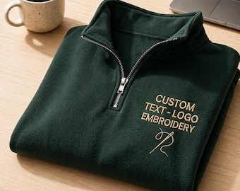 Embroidered Quarter Zip Sweatshirt - Custom Text, Comfortable Fit