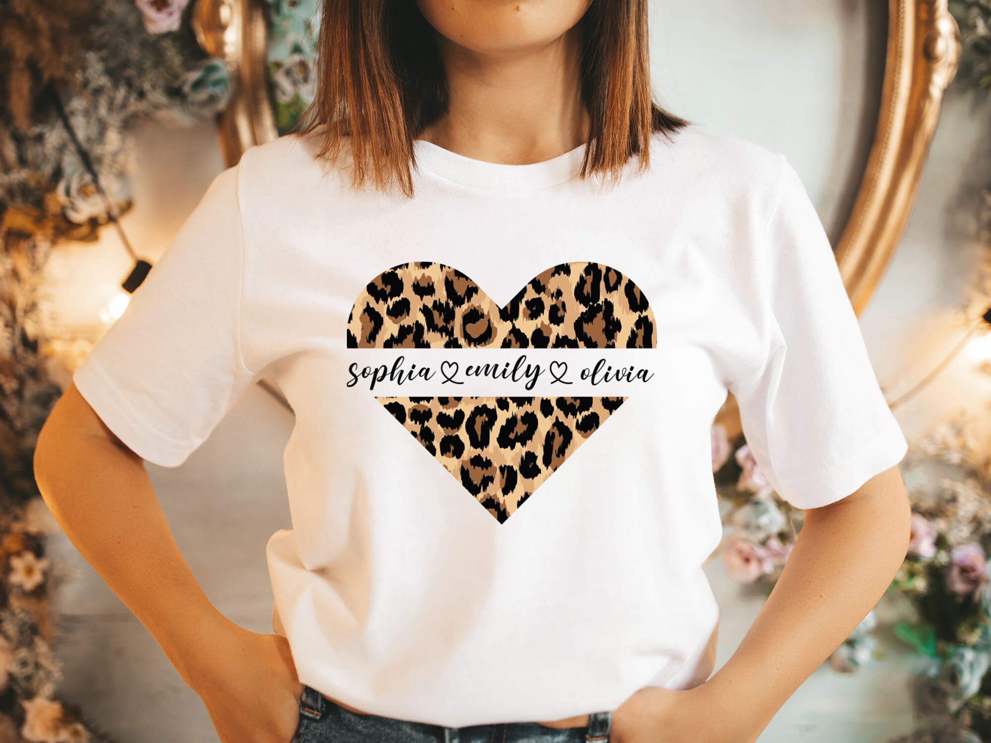 Custom Mom Shirt With   Names, Leopard Heart Print Personalized Mom Shirt, Mothers Day Shirt, Mothers Day Gift, Gift For Mom