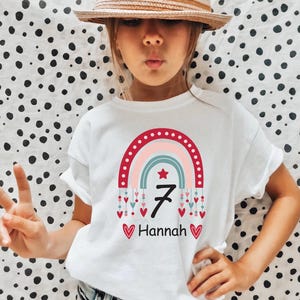 Custom Birthday Girl Shirt, 7th Birthday Shirt, Personalized Rainbow Birthday Shirt, Seven Birthday Gift, Seventh Birthday Tee image 1