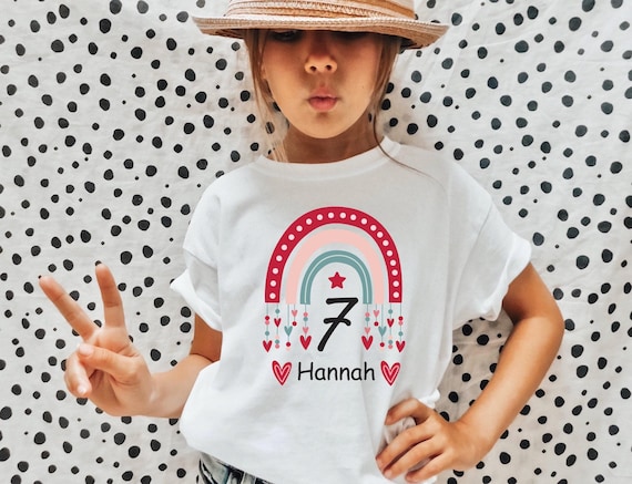 Custom Birthday Girl Shirt, 7th Birthday Shirt, Personalized Rainbow Birthday   Shirt, Seven Birthday Gift, Seventh Birthday Tee