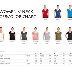 a women's v - neck size and color chart