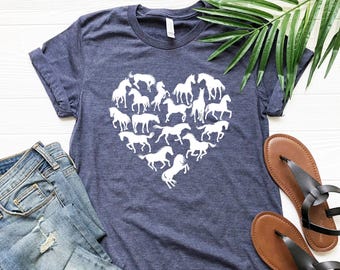 Horse Heart Shirt, Horse Lover Gift, Equestrian T-Shirt, Horse Riding Tee, Country Girl Shirt, Horse Graphic Tee, Western Cowgirl Top
