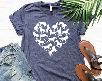 Horse  Heart Shirt, Horse Lover Tee, Horses Heart T-Shirt, Horse Lover Gift, Horse Silhouette Shirt, Equestrian Tee, Gift For Horse Owner