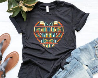 Book Lover Shirt, Heart Themed Book T-Shirt, Librarian Shirt, Reading Shirt, Gift For Librarian, Bookworm Shirt, Gift For Book Lover