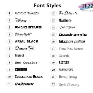 a list of font styles for different types of font