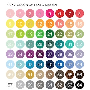 a grid of color swatches, each representing a different color, with the numbers 1 through 57 visible. The swatches are organized in a grid format, with each row representing a different color and each column representing a different number. The image does not contain any text, and the descriptions provided are concise and avoid redundancy.