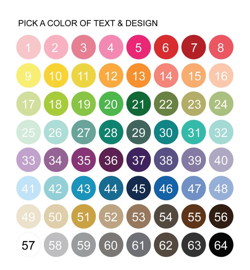 a grid of color swatches, each representing a different color, with the numbers 1 through 57 visible. The swatches are organized in a grid format, with each row representing a different color and each column representing a different number. The image does not contain any text, and the descriptions provided are concise and avoid redundancy.
