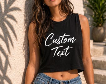 Custom Crop Tank Top, Personalized Racerback (Add Your Own Text)