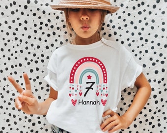 Custom Birthday Girl Shirt, 7th Birthday Shirt, Personalized Rainbow Birthday   Shirt, Seven Birthday Gift, Seventh Birthday Tee