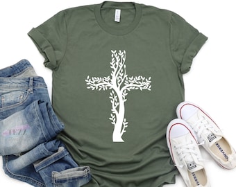 Christian Cross Shirt, Cross tree floral tee shirt, Christian Shirt, Jesus Shirt, Christian Gift, Cross Shirt, Faith Cross Shirt