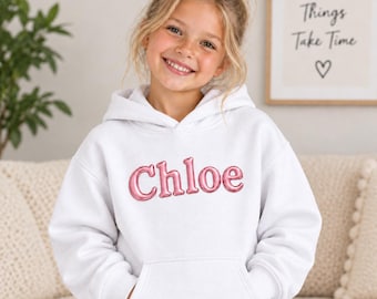 Personalized Girls - Boys Hoodie, Custom Name Metallic Puff Kids Sweatshirt, Cute Boutique Youth Pullover
