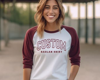 Classic Collage Letter Baseball Raglan - Custom Sports Jersey, Retro Team Tee, Personalized Raglan Sleeve Shirt, Vintage Style