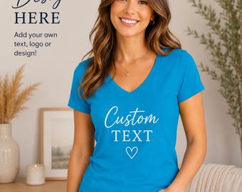 Personalized V-Neck Shirt: Custom Text or Logo - Soft Cotton Blend