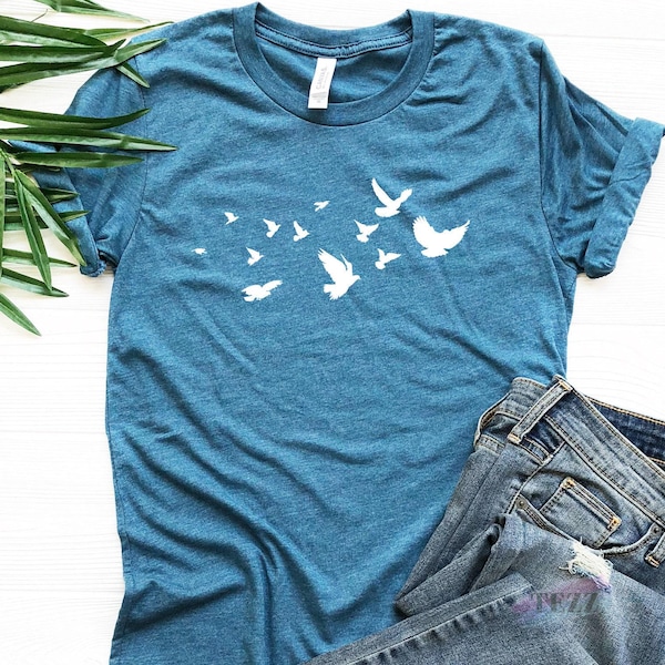 Birds Shirt, Bird Lover T-Shirt, Nature Graphic Tee, Wildlife Shirt, Birdwatching Top, Animal Lover Gift, Cute Colorful Bird Tee