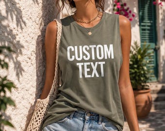 Personalized Women's Muscle Tank: Custom Logo or Text Design