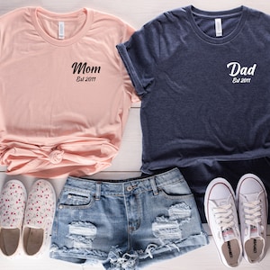 Mom and Dad Shirts, Mom Est Shirt, Dad Est Shirt, Mom Pocket Tee, Dad ...