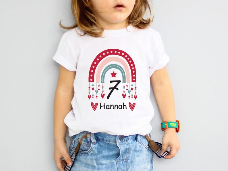 Custom Birthday Girl Shirt, 7th Birthday Shirt, Personalized Rainbow Birthday Shirt, Seven Birthday Gift, Seventh Birthday Tee image 5