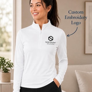 Custom Logo Embroidery, Embroidered Quarter Zip Pullover, Lightweight Moisture Wicking Performance Shirt