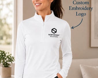 Custom Logo Embroidery, Embroidered Quarter Zip Pullover, Lightweight Moisture Wicking Performance Shirt