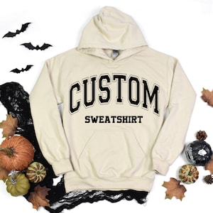 Sudadera con capucha personalizada con letras universitarias, sudadera con capucha personalizada, texto personalizado, sudadera retro, cita personalizada, universidad, talla extragrande