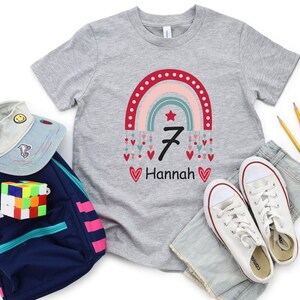 Custom Birthday Girl Shirt, 7th Birthday Shirt, Personalized Rainbow Birthday Shirt, Seven Birthday Gift, Seventh Birthday Tee image 3