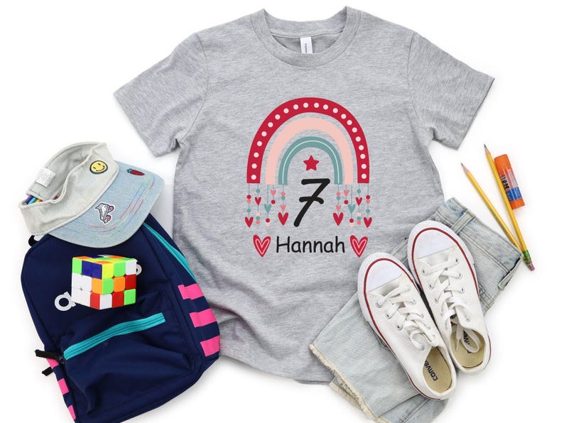 Custom Birthday Girl Shirt, 7th Birthday Shirt, Personalized Rainbow Birthday Shirt, Seven Birthday Gift, Seventh Birthday Tee image 3