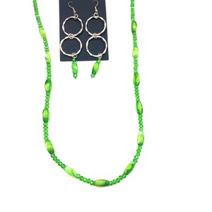 Grün Peridot Kristall Glasperlen Halskette Ohrringe Set