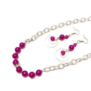 Sterling Silver Chain Rose Red Beads Accents Necklace Earrings Set