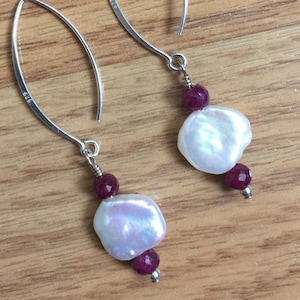 Ruby and Keshi Pearl Earrings in Sterling Silver
