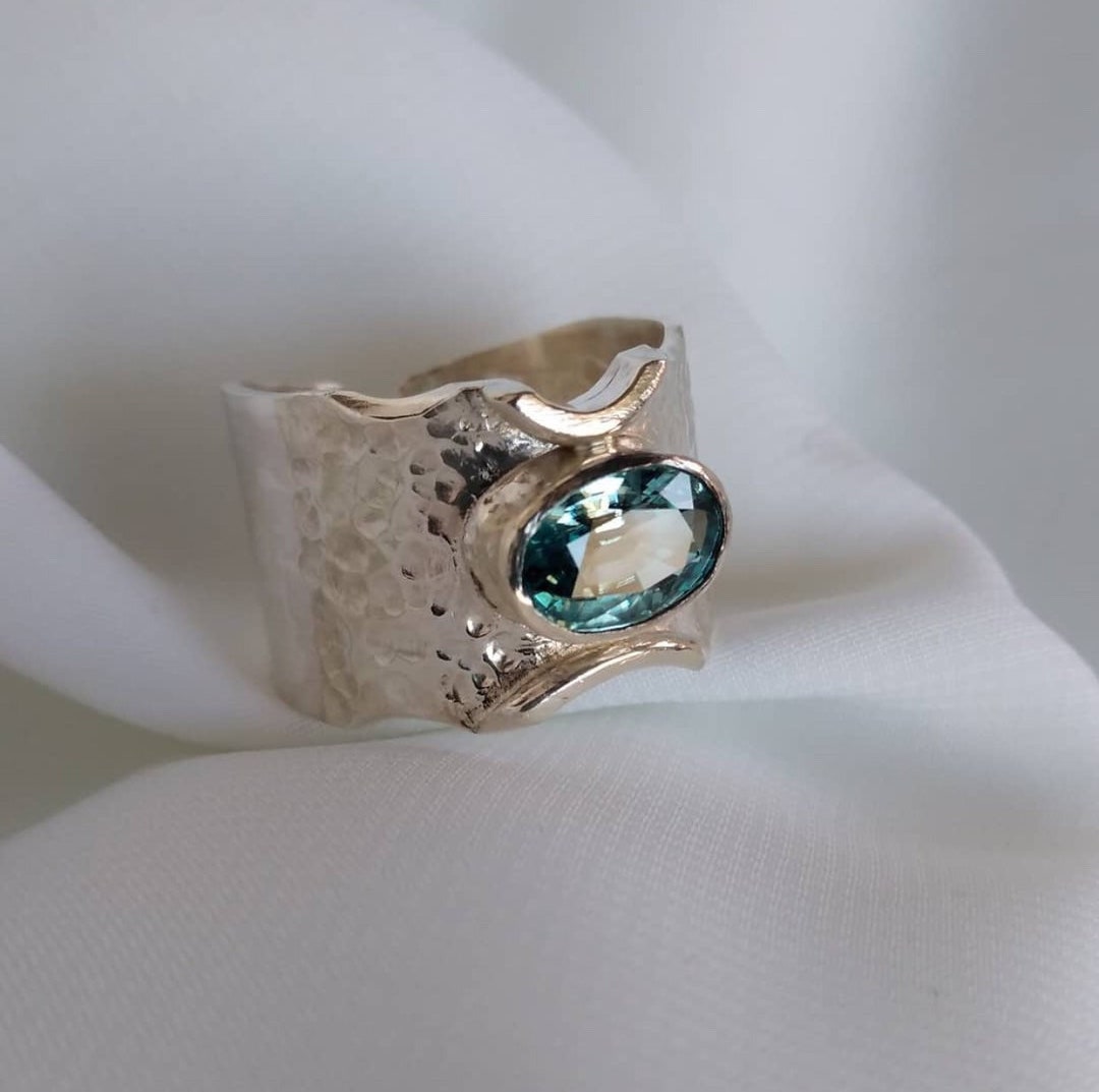 EVER FAITH Anker Ring Aus 925 Sterling Silber Mit Blauem Zirkonia - Verstellbar & Elegant