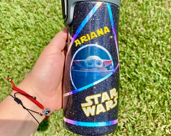 Star Wars Cup, Personalized Star Wars Cup, Personalized Star Wars tumbler, Custom Glitter name Cup, Gift for Star Wars Lovers, Mandalorian