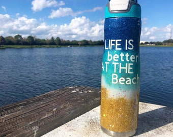 Beach Water tumbler, Personalized Beach Water Bottle, Water Bottle ideal for beach life, Summer Water Bottle, Custom name Water Bottle,