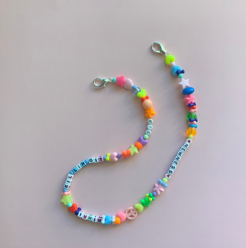 Colorful personalized beaded mask chain, rainbow face mask necklace holder, pony bead face mask lanyard, multicolor custom letter maskchain image 3