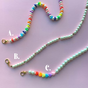 Colorful rainbow pearl beaded face mask chain, personalized face mask necklace holder, face mask lanyard, cute maskchain with letter beads image 3