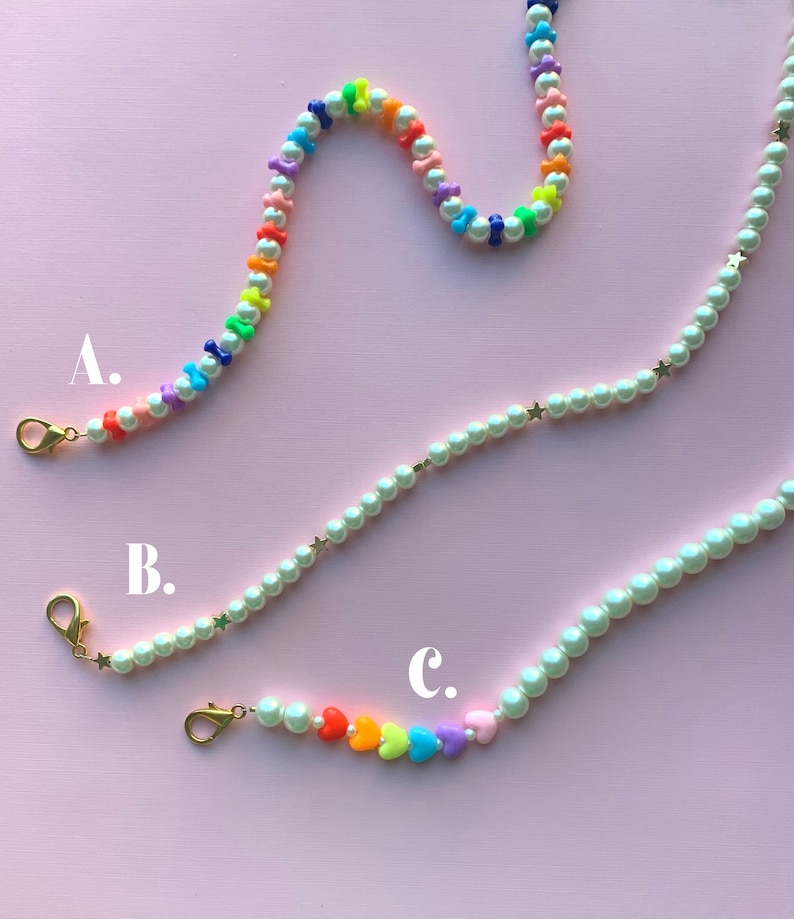 Colorful rainbow pearl beaded face mask chain, personalized face mask necklace holder, face mask lanyard, cute maskchain with letter beads image 3