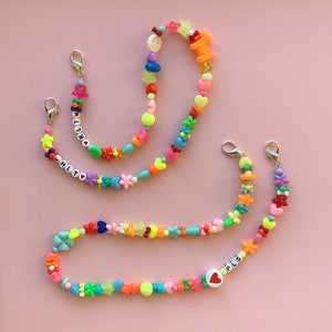 Colorful personalized beaded mask chain, rainbow face mask necklace holder, pony bead face mask lanyard, multicolor custom letter maskchain image 5