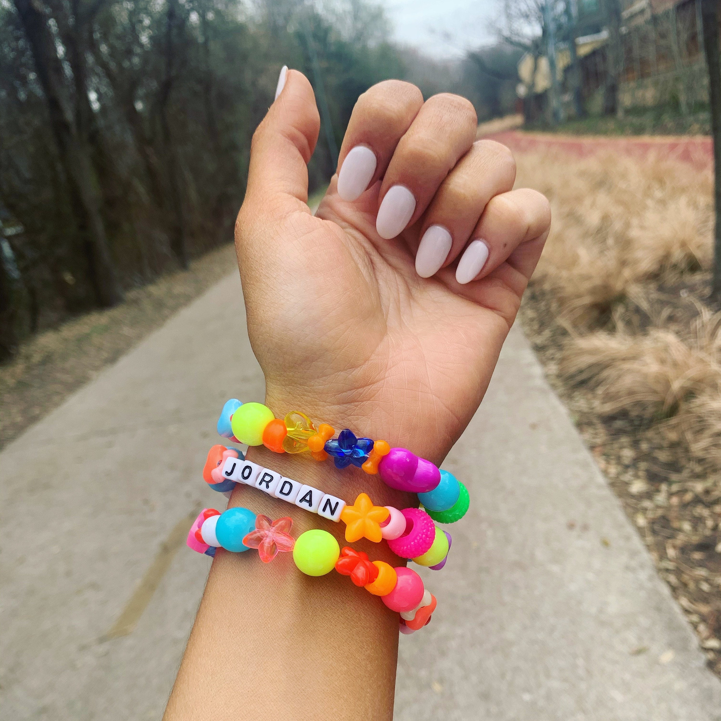 Fully Customizable Girls Alphabet Bracelet Stack