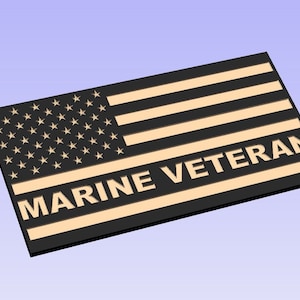 May include: A black and tan wooden sign with an American flag design and the text "MARINE VETERAN".