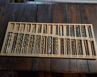 SVG Drill Bit Organizers SVG file with sizes for use with CNC and laser. This not a physical product.
