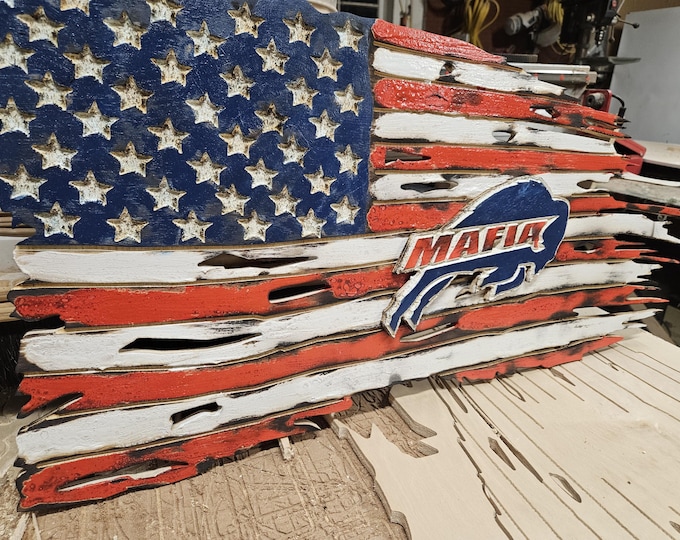 Bills Mafia Wooden Tattered Flag one of kind hand painted FREE SHIPPING!!!!!