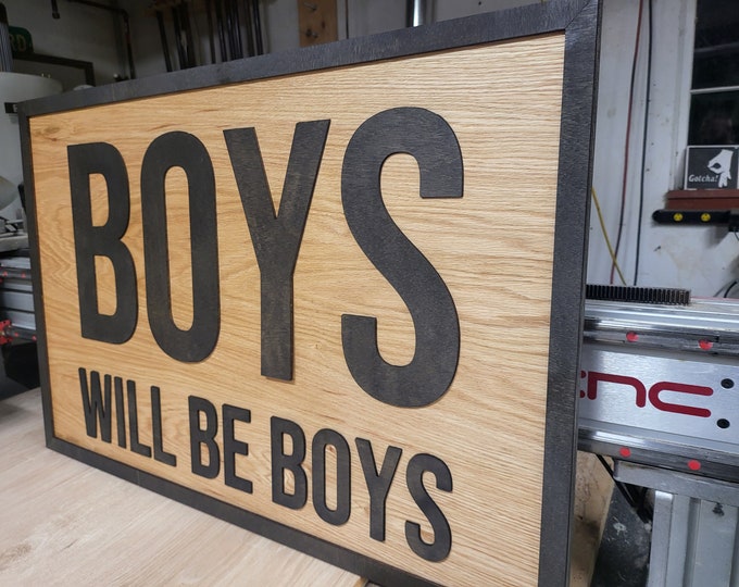 SVG Boys Will Be Boys Stacked cut file for CNC and Laser use. File includes svg and dfx download. Cut and Stack with miters