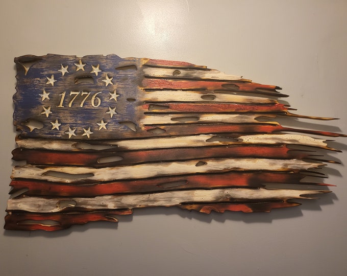 SVG 1776 Tattered American Flag SVG cut file for use with CNC and Laser engravers